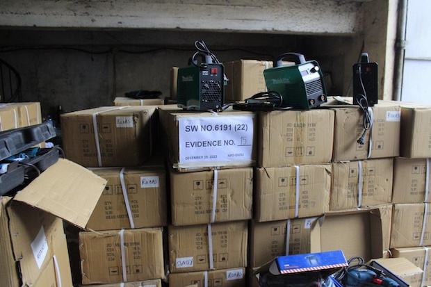Seized fake goods in Navotas. STORY: NPD seizes P205.5 million worth of fake goods in Navotas