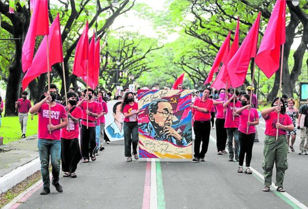Supporters of Communist Party of the Philippines founder Jose Maria “Joma” Sison gather at the University of the Philippines campus in Diliman, Quezon City. STORY: AFP: ‘No atrocities’ by CPP on founding anniversary