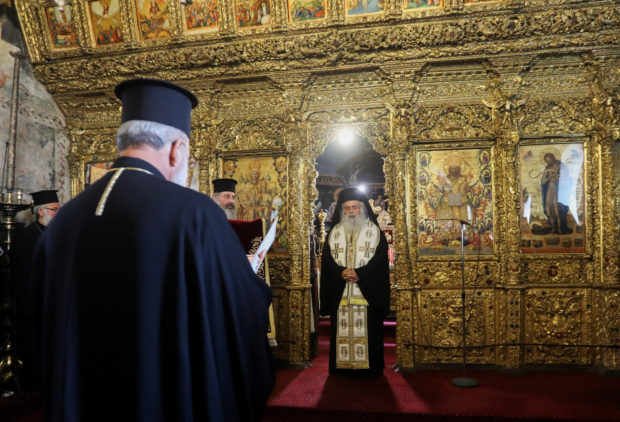 Georgios, Cyprus's newly-elected Archbishop stands inside the Agios Ioannis Church, shortly after a secret ballot of the Church's ruling Holy Synod elected him as a new Archbishop in Nicosia