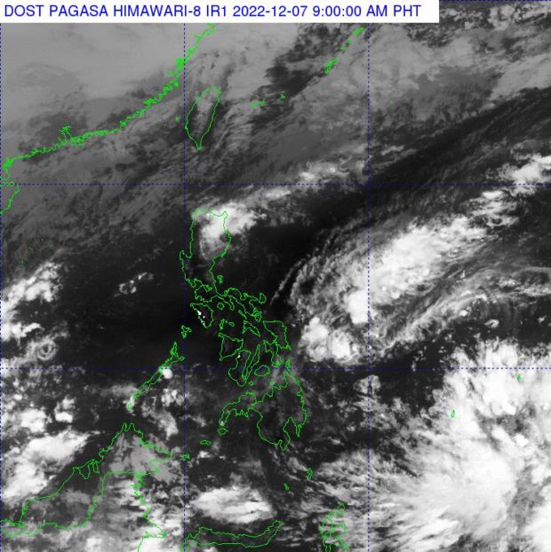 Cloudy skies, rain showers and thunderstorms in Cagayan while isolated light rains are expected in Batanes, Pagasa says. | Weather satellite image from Pagasa's website