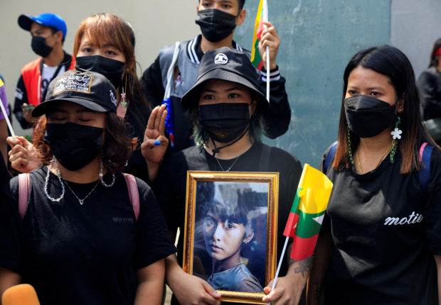 FILE PHOTO: Myanmar citizens protest in Bangkok