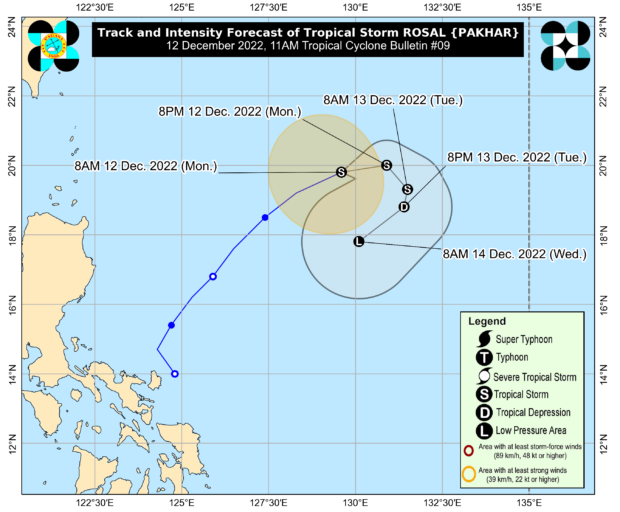 Tropical Storm Rosal (international name: Pakhar) is maintaining its strength as it accelerates east-northeastward of the Philippines.