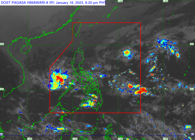 Pagasa forecasts Luzon experiencing scattered rain showers and cloudy skies due to several weather systems on Tuesday, while the rest of the country will have relatively fairer weather. | Satellite photo from Pagasa