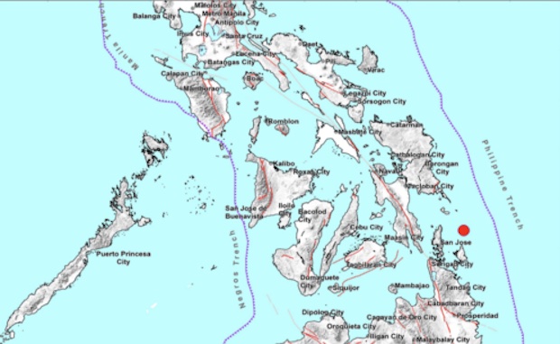 Map showing location of Surigao del Norte earthquake STORY: Magnitude 4.8 earthquake strikes off Surigao del Norte
