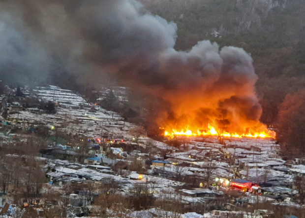 About 500 people were evacuated after a fire broke out in a shanty town in Seoul, South Korea.