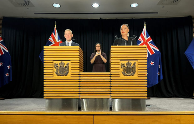 Chris Hipkins and Carmel Sepuloni attend a news conference after being confirmed as the new Prime Minister and Deputy Prime Minister in Wellington New Zealand, January 22, 2023. REUTERS/Lucy Craymer