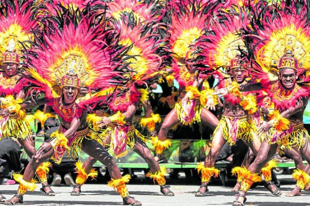Ati tribes compete in a street-dancing competition in the 2020 staging of Iloilo’s Dinagyang Festival. STORY: Dinagyang fest to breathe life anew to Iloilo streets