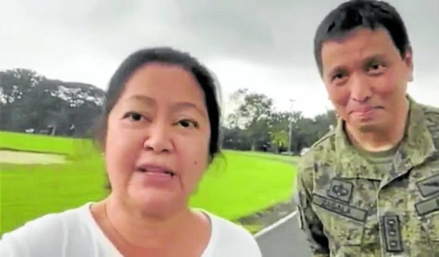 First lady Liza Araneta-Marcos tells Presidential Security Group commander Col. Ramon Zagala to “disseminate” her warning to people who use her name to get appointed to government or military posts in a selfie video sent to journalists on Saturday