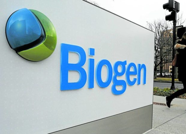 A sign marks a Biogen facility in Cambridge, Massachusetts, U.S. Jan. 26, 2017. STORY: US approves new drug to treat Alzheimer’s disease