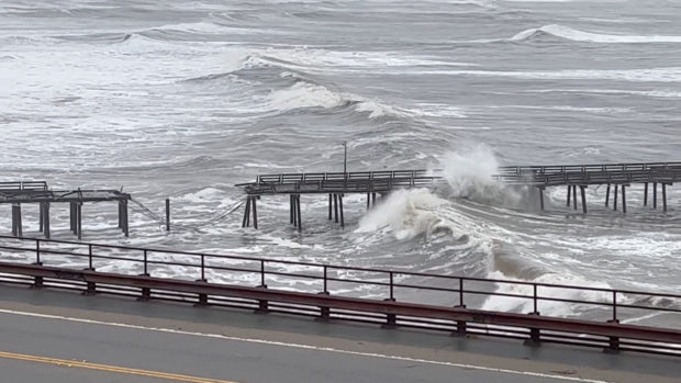 Capitola Wharf damaged by heavy storm waves is seen in Santa Cruz