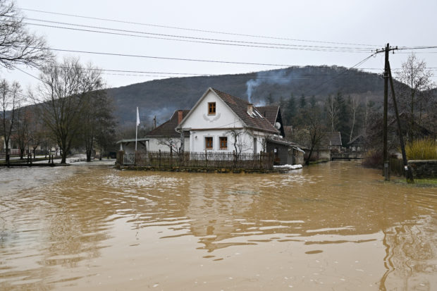 A view of flooding in northern Hungary
