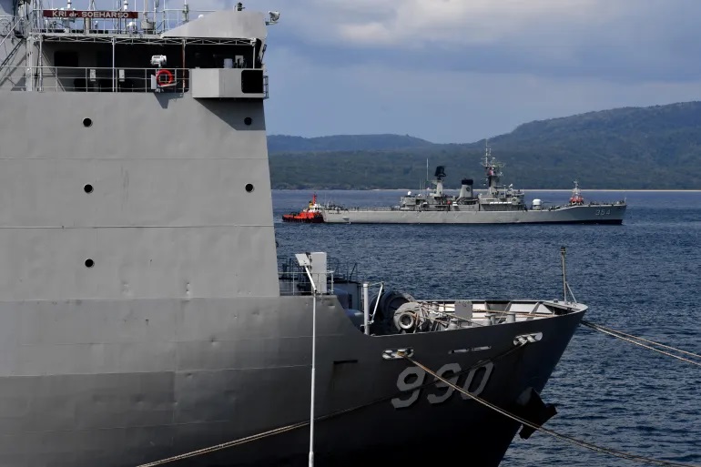 Indonesian Navy ship. STORY: Indonesia sends warship to watch China coast guard