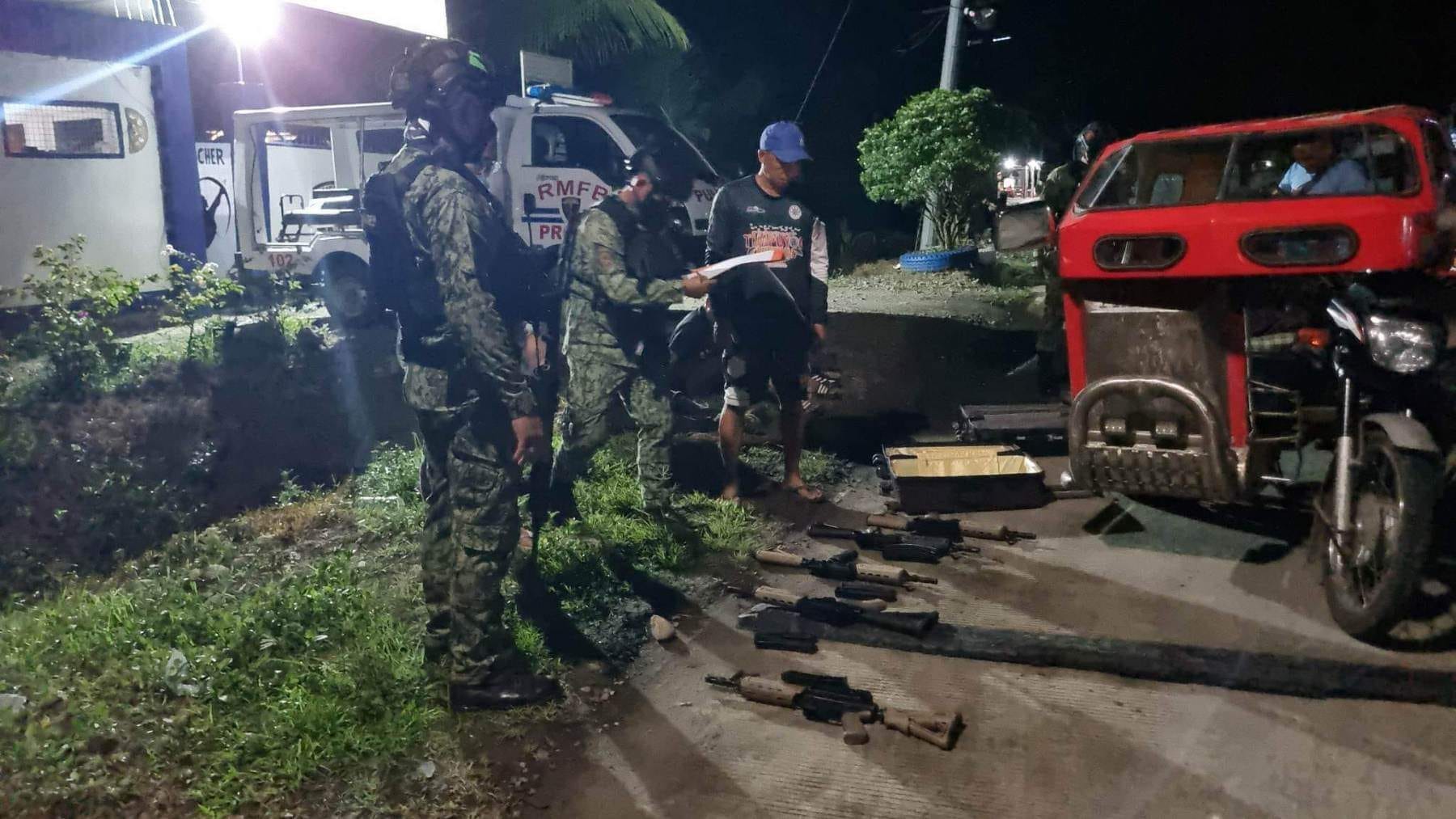 High-powered firearms seized from an Indonesian and his two Filipino partners during a law enforcement operation in Kiamba, Sarangani province 