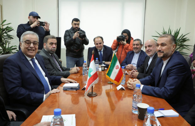 Lebanon's caretaker Foreign Minister Abdallah Bou Habib meets with Iranian Foreign Minister Hossein Amirabdollahian at the Ministry of Foreign Affairs, in Beirut
