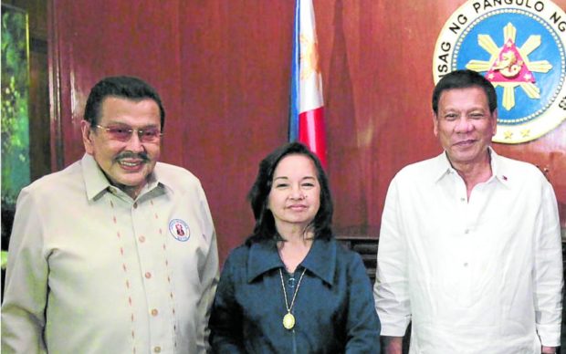 Former Presidents Joseph Estrada, Gloria Macapagal-Arroyo, and Rodrigo Duterte. STORY: Duterte allies in Senate seek more perks for ex-presidents