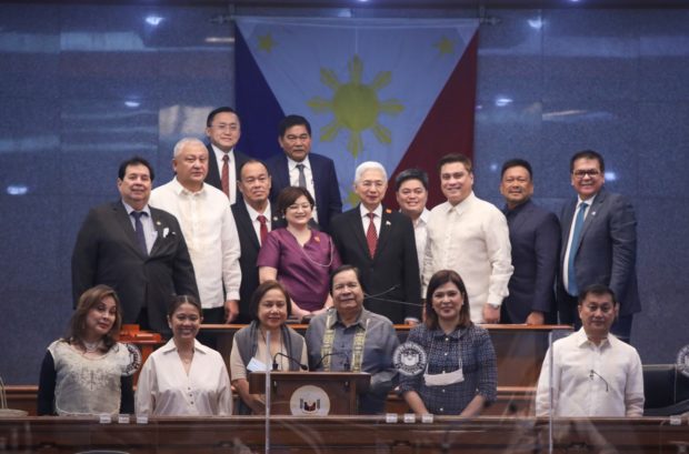 Members of the Commission on Appointments pose for a photo with Trade Secretary Alfredo Pascual following their plenary session Wednesday, February 1, 2023. Courtesy: Bibo Nueva España/Senate PRIB