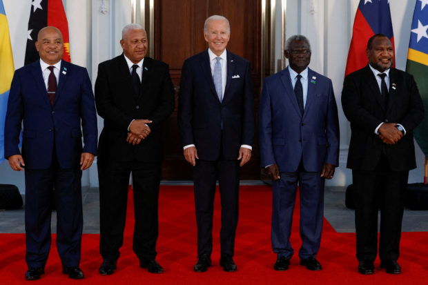 FILE PHOTO: U.S. President Joe Biden welcomes leaders from the U.S.- Pacific Island Country Summit to a dinner at the White House in Washington