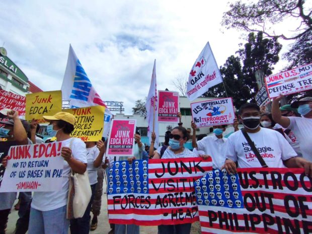 Goups protesting new Edca sites. STORY: Marcos vows to announce Edca sites soon