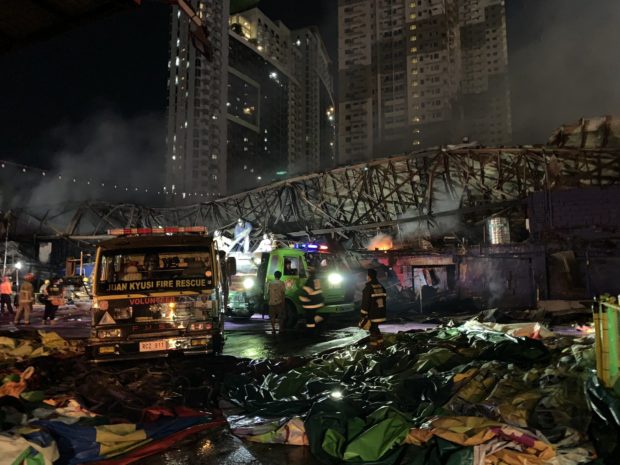 Fire ravages the Araneta City Bus Station on Thursday, February 9, 2023. Photo from Jean Mangaluz.