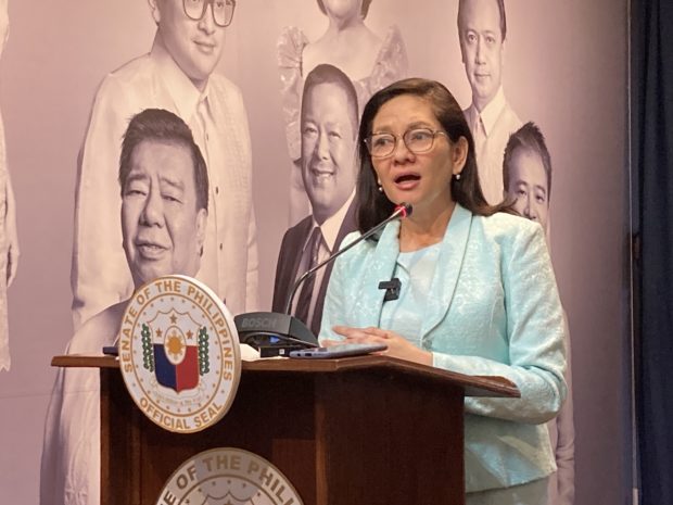 Senator Risa Hontiveros holds a press conference on Sugar Order No. 6 in the Senate on Tuesday, February 21, 2023. (Photo by Daniza Fernandez)