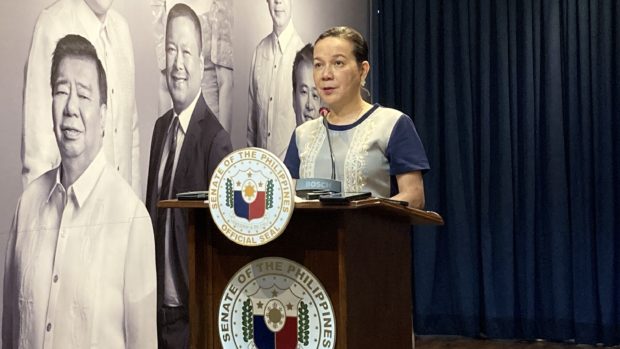 Senator Grace Poe answers to reporters’ queries in a media interview at the Senate in Pasay City on Monday, February 27, 2023. Photo by Daniza Fernandez