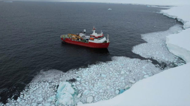FILE PHOTO: Italian ice breaker vessel Laura Bassi carrying scientists researching in the Antarctic sails near the Bay of Wales