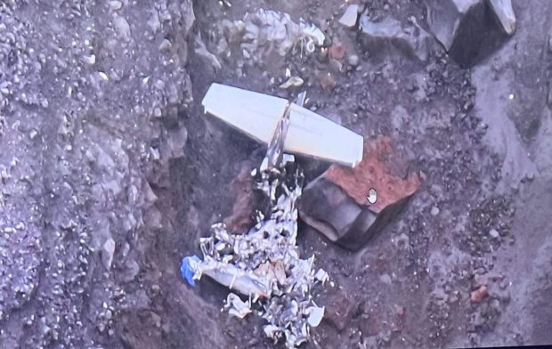 Wreckage of Cessna plane that crashed into the slope of Mayon Volcano. STORY: Wreck of Cessna plane found near Mayon crater