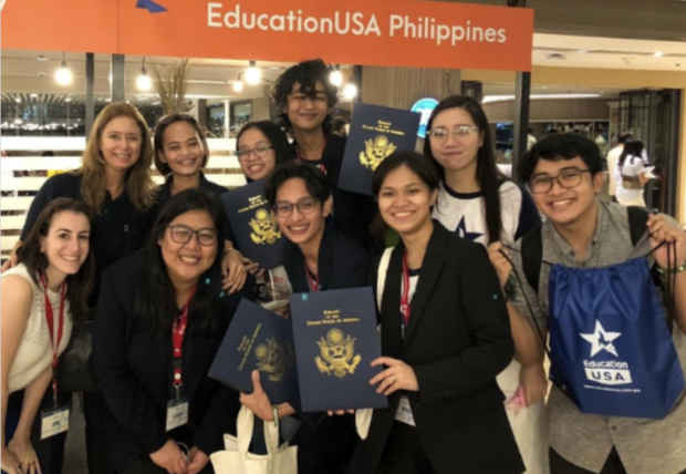 Students from the first cohort of the U.S. Embassy College Prep Program join EducationUSA Advisors at the 6th annual EducationUSA Philippines Fair in Manila in October 2022. (Photo courtesy of US Embassy)