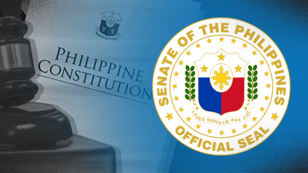 Composite image, cover of the Philippine Constitution with the Senate seal. STORY: Senate urged to tackle own charter change version
