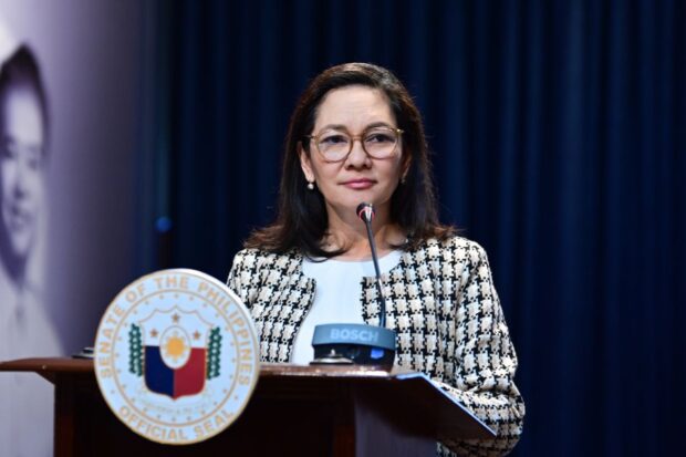 Senator Risa Hontiveros holds a press conference at the Senate in Pasay City on Tuesday, March 21, 2023. (Photo courtesy of Sen. Hontiveros office)