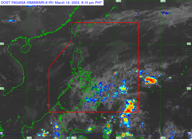 The LPA east of Mindanao will continue to bring rain over Mindanao and Eastern Visayas on March 15, 2023.
