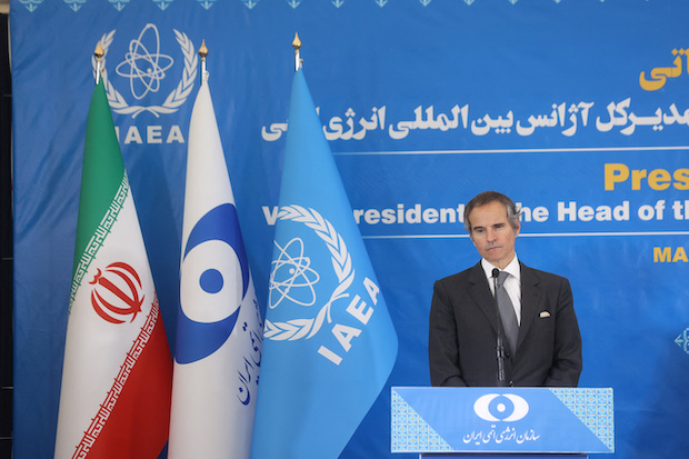 International Atomic Energy Agency (IAEA) Director General Rafael Grossi looks on during a news conference with the head of Iran’s Atomic Energy Organization Mohammad Eslami as they meet in Tehran, Iran, March 4, 2023. STORY: UN nuclear watchdog chief cites ‘great expectation’ in talks with Iran