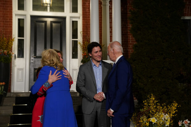 U.S. President Joe Biden and U.S. first lady Jill Biden meet with Canadian Prime Minister Justin Trudeau and his wife Sophie Gregoire Trudeau at Rideau Cottage in Ottawa, Ontario, Canada March 23, 2023. REUTERS/Kevin Lamarque