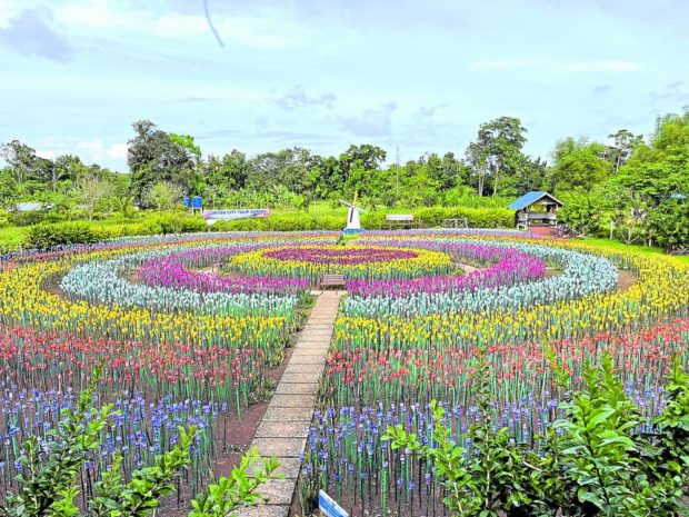 Garcen of plastic tulips at the Lamitan City Ecological Park. STORY: In Basilan, ‘forever tulips’ symbol of war vs plastics