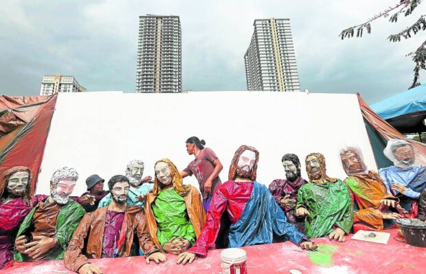 In Barangay Poblacion, Makati City, preparations are under way at one of the sites for Lenten traditions. STORY: Long weekend set in first week of April