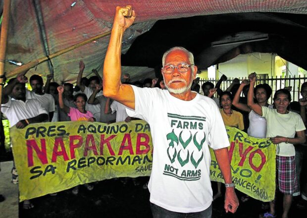 Activist and peasant leader Jaime Tadeo leading a protest rally in 2012 together with farmers from Quezon province. STORY: Jaime Tadeo, agrarian reform advocate; 84