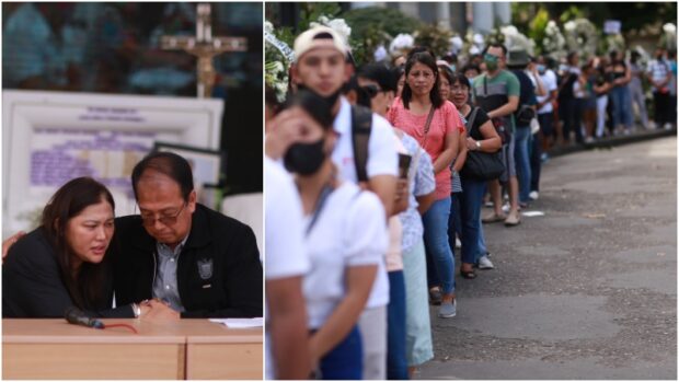 SUPPORT, SYMPATHY Acting Defense Secretary Carlito Galvez Jr. condoles with widowed Pamplona Mayor Janice Degamo, as constituents of her husband, former Negros Oriental Gov. Roel Degamo, form a line to pay their final respects to the slain official. —Photos by FERDINAND EDRALIN