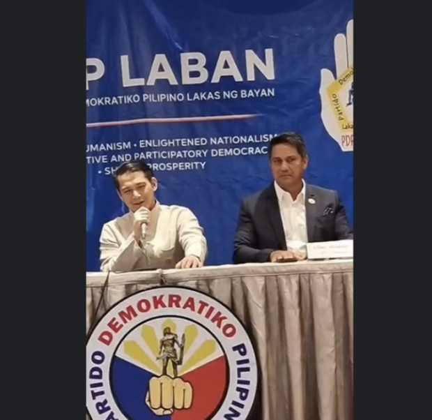 Senator Robin Padilla and Leyte Rep. Richard Gomez. Screengrab from PDP-Laban press conference / Facebook
