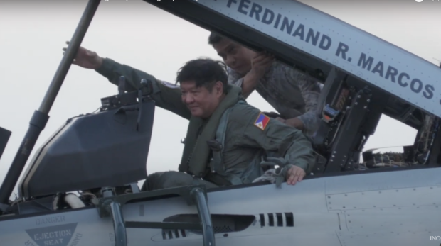 President Ferdinand Marcos Jr. after riding the FA-50PH fighter jet during the flight capability demonstration of the Philippine Air Force at the Clark Air Base in Pampanga.