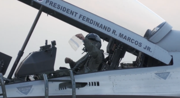 President Ferdinand Marcos Jr. after riding the FA-50PH fighter jet during the flight capability demonstration of the Philippine Air Force at the Clark Air Base in Pampanga. 