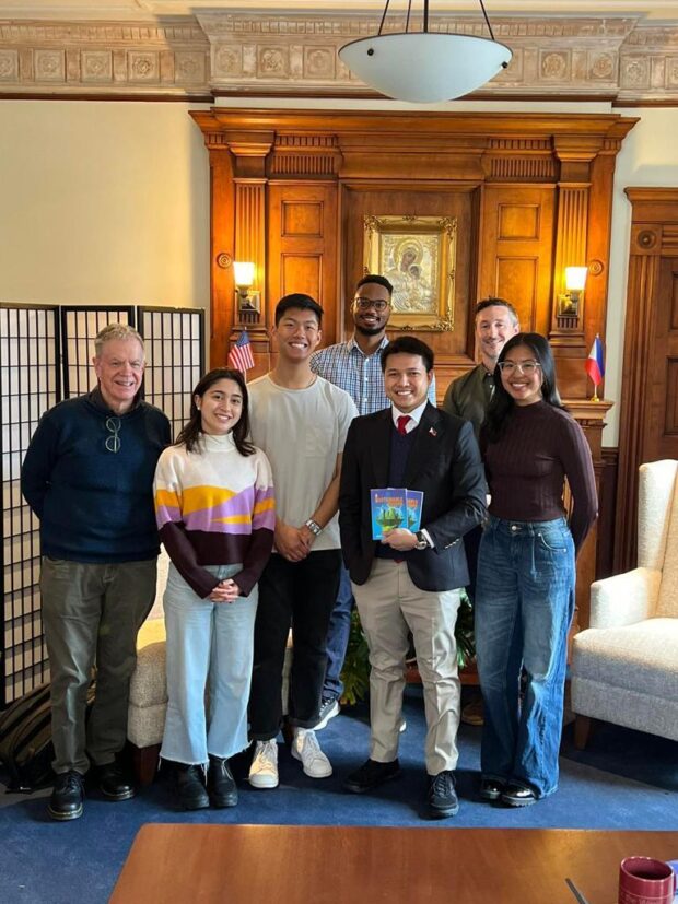 From Left to Right: Boston College Vice Provost S.J. James F. Keenan, Philippine Society BC freshman Rep. Isabel Reichert, PSBC executive board member Garrett Martin, Global Engagement Director Brian Fleming, and PSBC co-president Julia Pangan