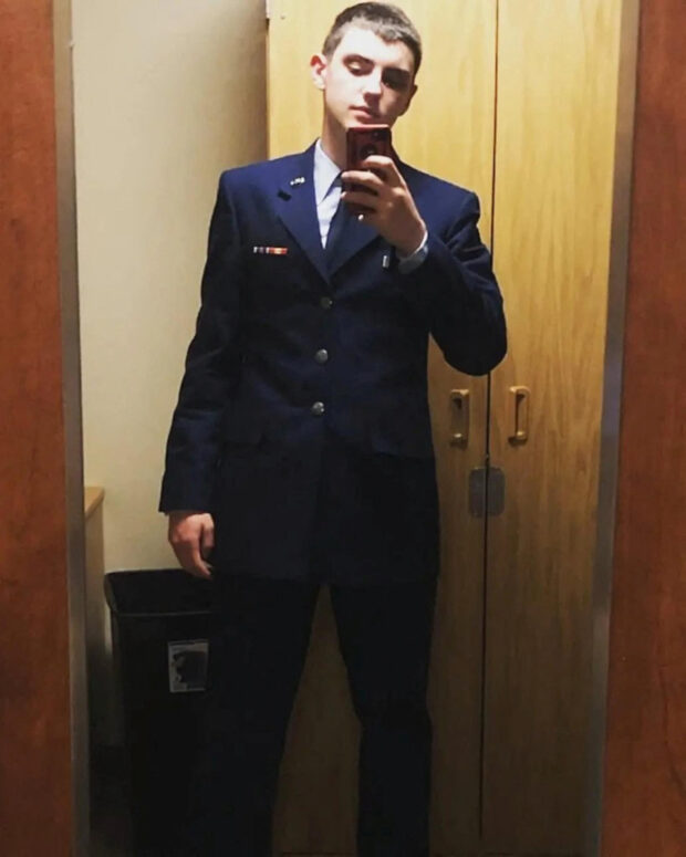 An undated picture shows Jack Douglas Teixeira, a 21-year-old member of the U.S. Air National Guard, who was arrested by the FBI, over his alleged involvement in leaks online of classified documents, posing for a selfie at an unidentified location. Social Media Website/via Reuters