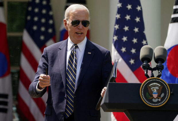 U.S. President Joe Biden answers a question about the Republican position on the U.S. debt limit as he walks away from the podium at the conclusion of a joint news conference with South Korea's President Yoon Suk Yeol in the Rose Garden of the White House in Washington, U.S. April 26, 2023. REUTERS/Kevin Lamarque