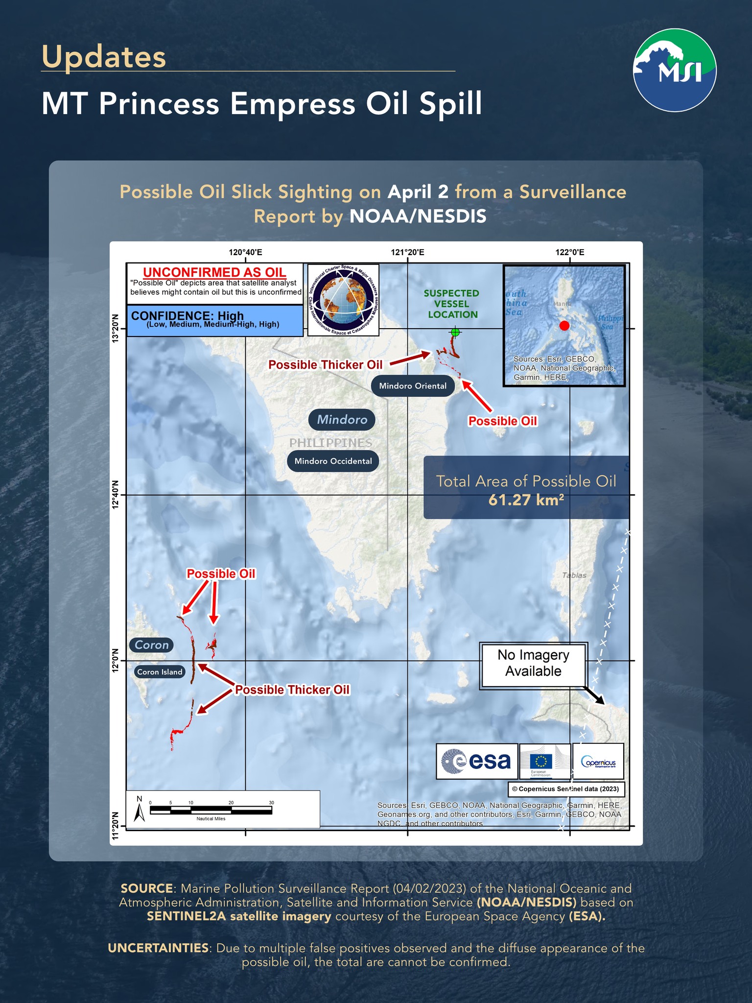 Oil slicks detected near Coron, Palawan, possibly from Oriental Mindoro oil spill