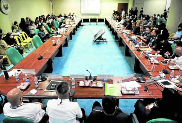 Representatives from the environment department, Philippine Coast Guard, the Maritime Industry Authority and owners of the MT Princess Empress attend a Senate hearing on March 14 to discuss the sinking of the fuel tanker off Oriental Mindoro and its environmental impact. — STORY: Marina finds grounds to sue owner of sunken tanker