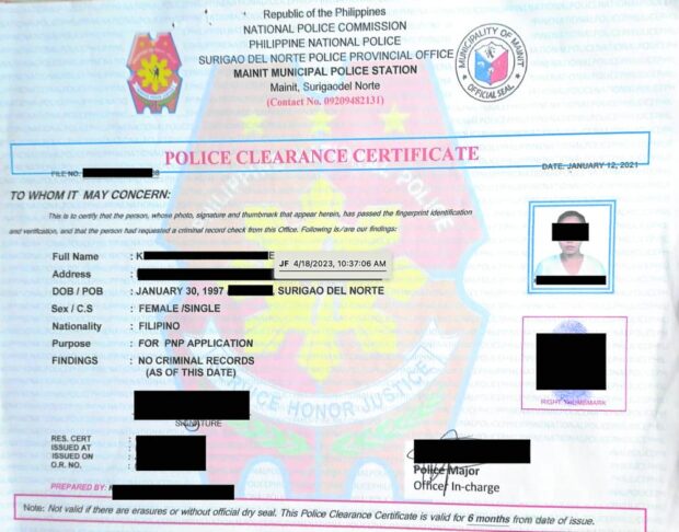 The personal data of police officers andapplicants, including this screenshot of a redacted police clearance certificate, becameaccessible to the public forweeks, says Jeremiah Fowler of cybersecurity tracker vpnMentor. STORY: For weeks, PNP staff database was exposed – cyber expert