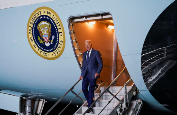 U.S. President Joe Biden arrives at Belfast International Airport, in Belfast