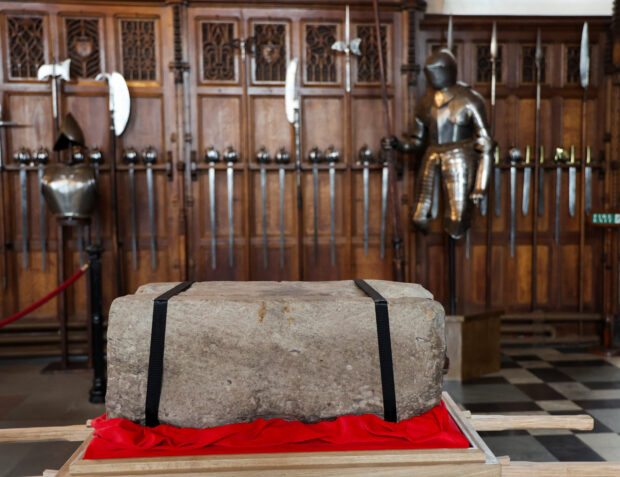 The Stone of Destiny lies in Edinburgh Castle before onward transportation to Westminster Abbey for the Coronation of King Charles III, in Edinburgh, Scotland