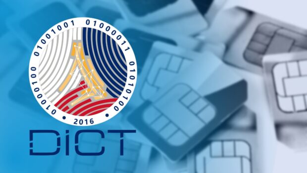 SIM card with DICT logo superimposed. STORY: DICT urged to fix SIM registration problems during extension