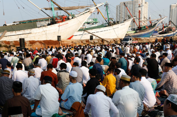 Mass prayers at the Sunda Kelapa port during Eid al-Fitr, in Jakarta